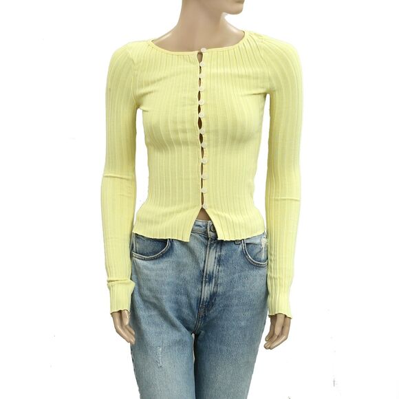 Free People Tilly Long-Sleeve Cardi Blouse Top Knit Ribbed Button Down XS 280723 - Picture 5 of 8